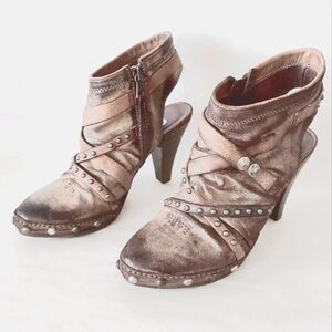 Mjus Open Back Comfy Ankle Boots Leather Studded Sandals Size 39 EU Brown Zipper